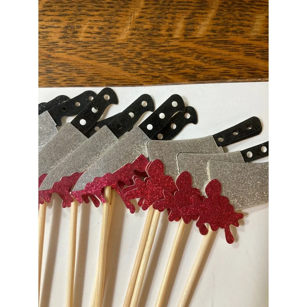 Halloween Bloody Cleaver Knife Cupcake Toppers Horror Party Cake Decoration Set